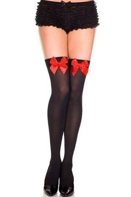 Black Thigh High Stockings With Red Bows