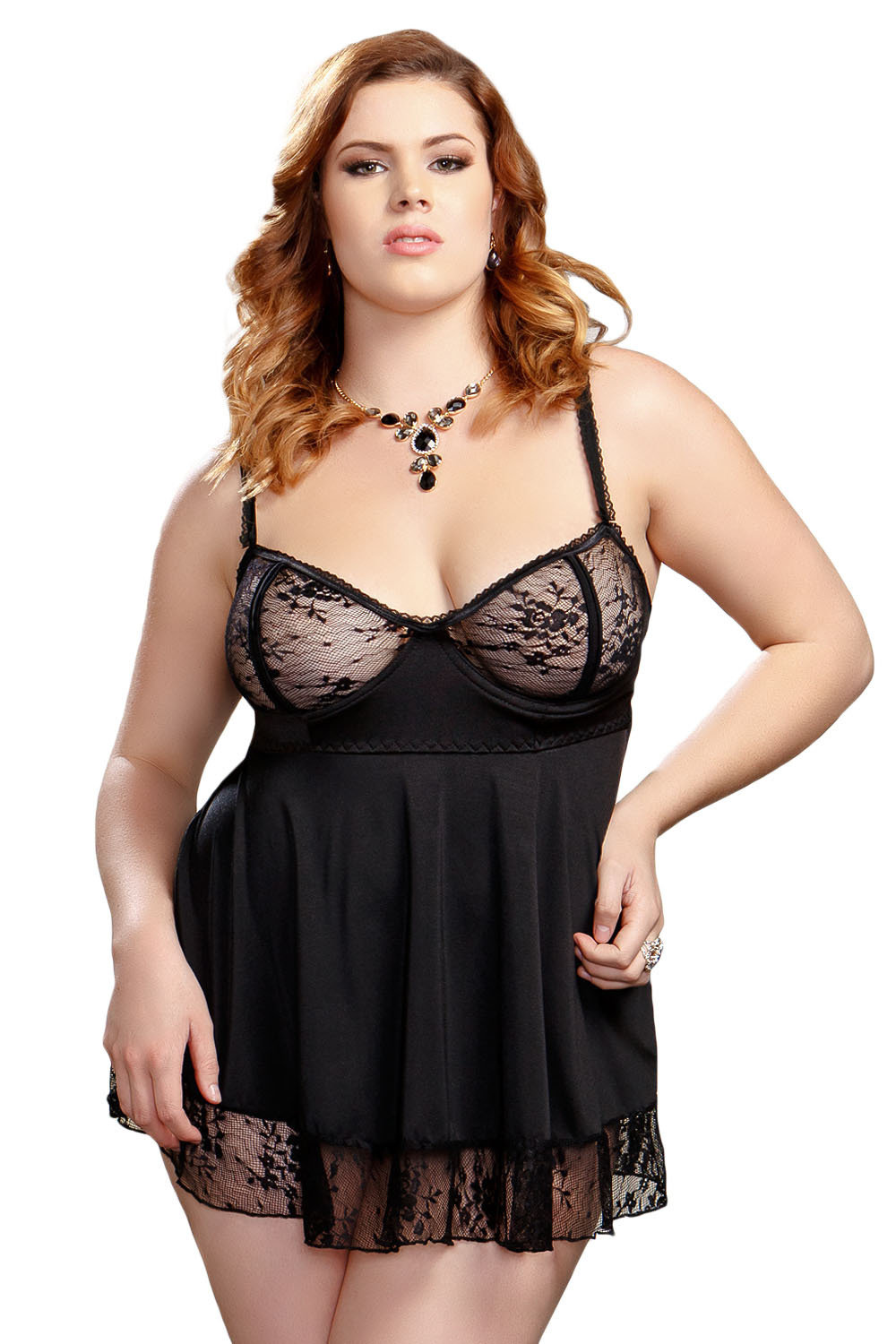 Plus Size Flirty Lace and Microfiber Babydoll