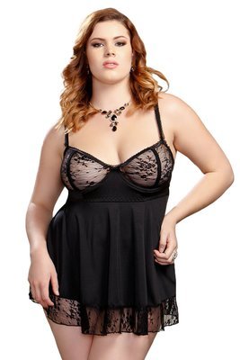 Plus Size Flirty Lace and Microfiber Babydoll