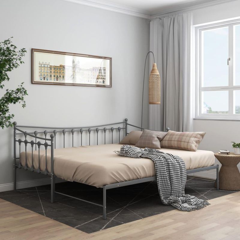 vidaXL Pull-out Sofa Bed Frame without Mattress Grey Metal 90x200 cm
