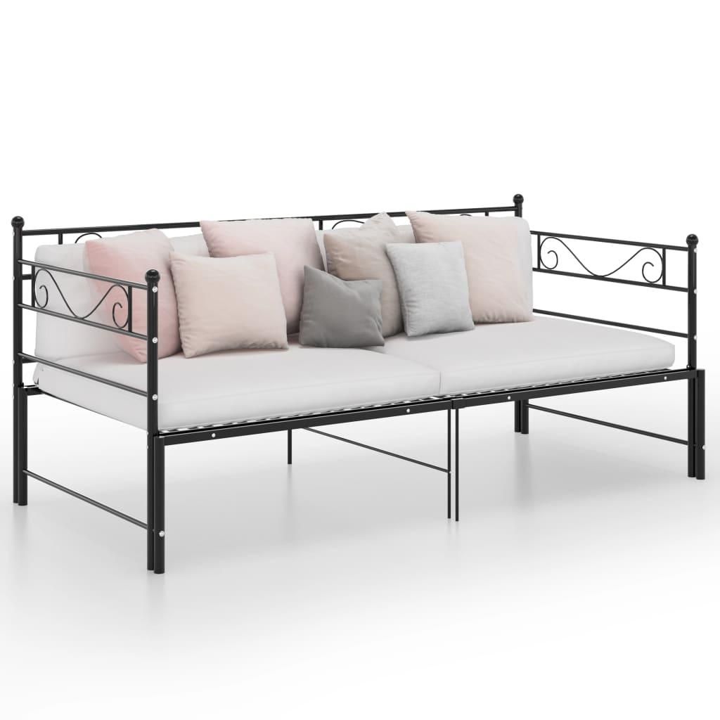 vidaXL Pull-out Sofa Bed Frame without Mattress Black Metal 90x200 cm, Color: Black