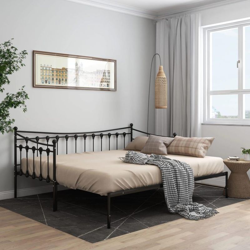 vidaXL Pull-out Sofa Bed Frame without Mattress Black Metal 90x200 cm