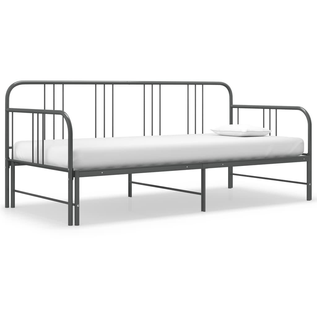 vidaXL Pull-out Sofa Bed Frame without Mattress Grey Metal 90x200 cm, Color: Grey