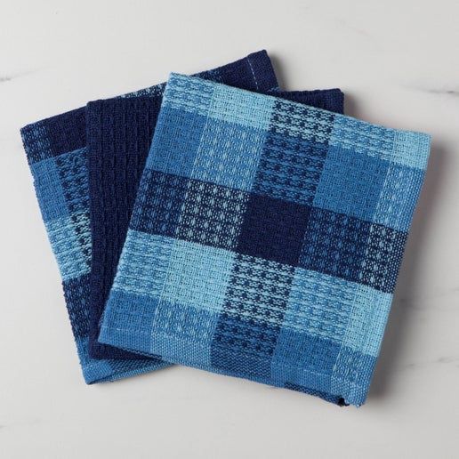 Check Indigo Waffle Dishcloths