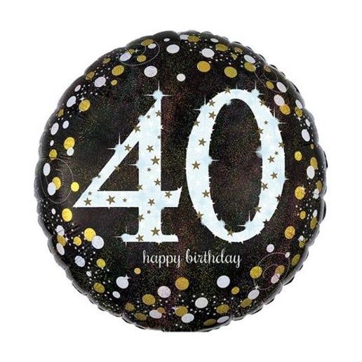 Birthday 40th Black Stars 18" Foil Balloon