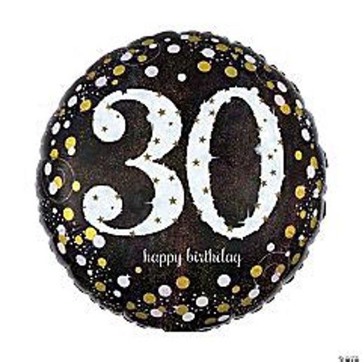 Birthday 30th Black Stars 18" Foil Balloon