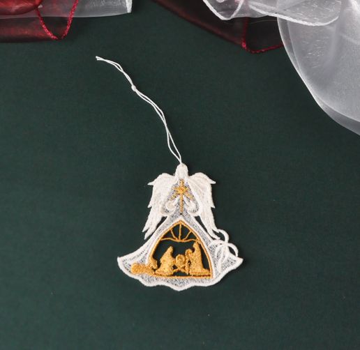 Free Standing Lace Nativity Angel in White and Gold