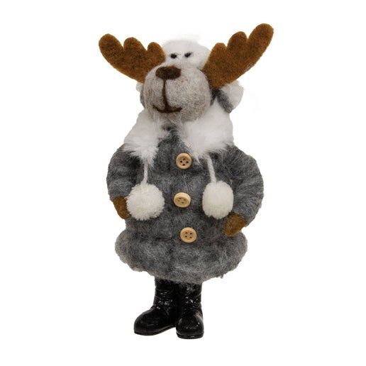 Moose in Gray Puffer Coat Felted Ornament - Bright Ideas