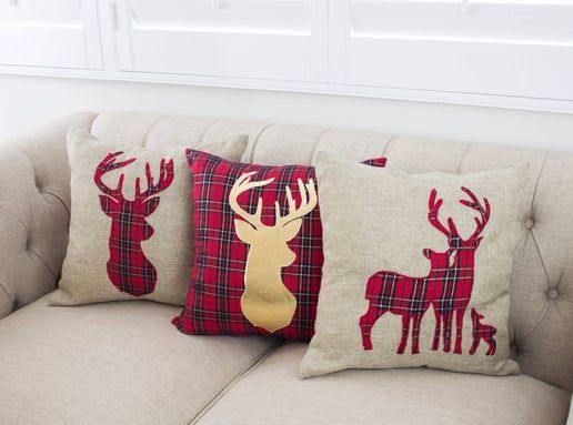 Plaid Reindeer 17&quot; Decorative Throw Pillow Cover