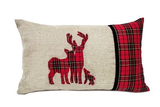 Reindeer Tartan Plaid Decorative Lumbar Throw Pillow Cover