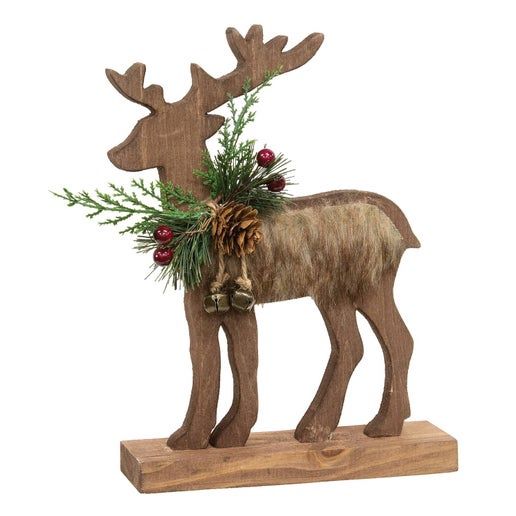 Small Wooden Reindeer on Stand with Fabric Insert - Bright Ideas