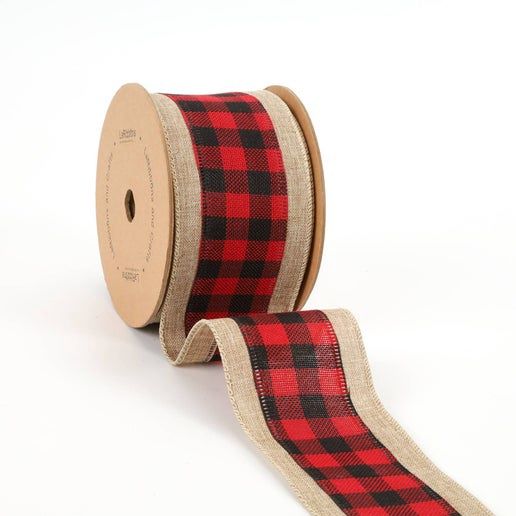 2 1/2" Wired Craft Ribbon, Colour: Red/Black Plaid