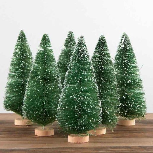 Frosted Green Bottle Brush Trees 5" 6pc