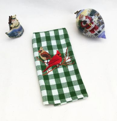 Embroidered Christmas Cardinal Dish Towel
