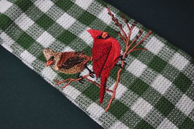 Embroidered Christmas Cardinal Dish Towel