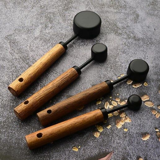Measuring Spoons - Choice of Black or Brass - Wood Handle