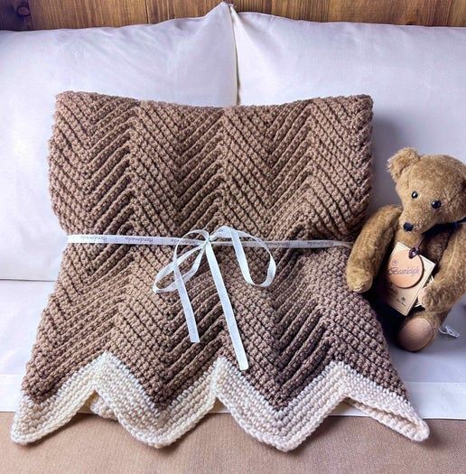 Crocheted Xtratuf Blanket in Brown and Cream