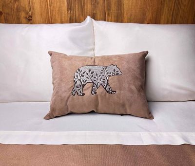 Embroidered Bear Pillow with Floral Design