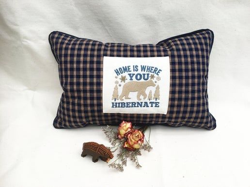 Embroidered Pillow | Bear on Canvas &amp; Heirloom Blue