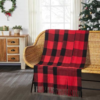 Harper Red Black Buffalo Check Woven Throw 50x60 VHC Brands - VHC Brands