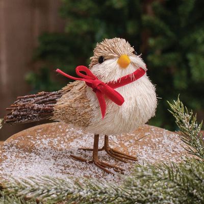 Snowy Sisal Bird w/Ribbon Scarf
