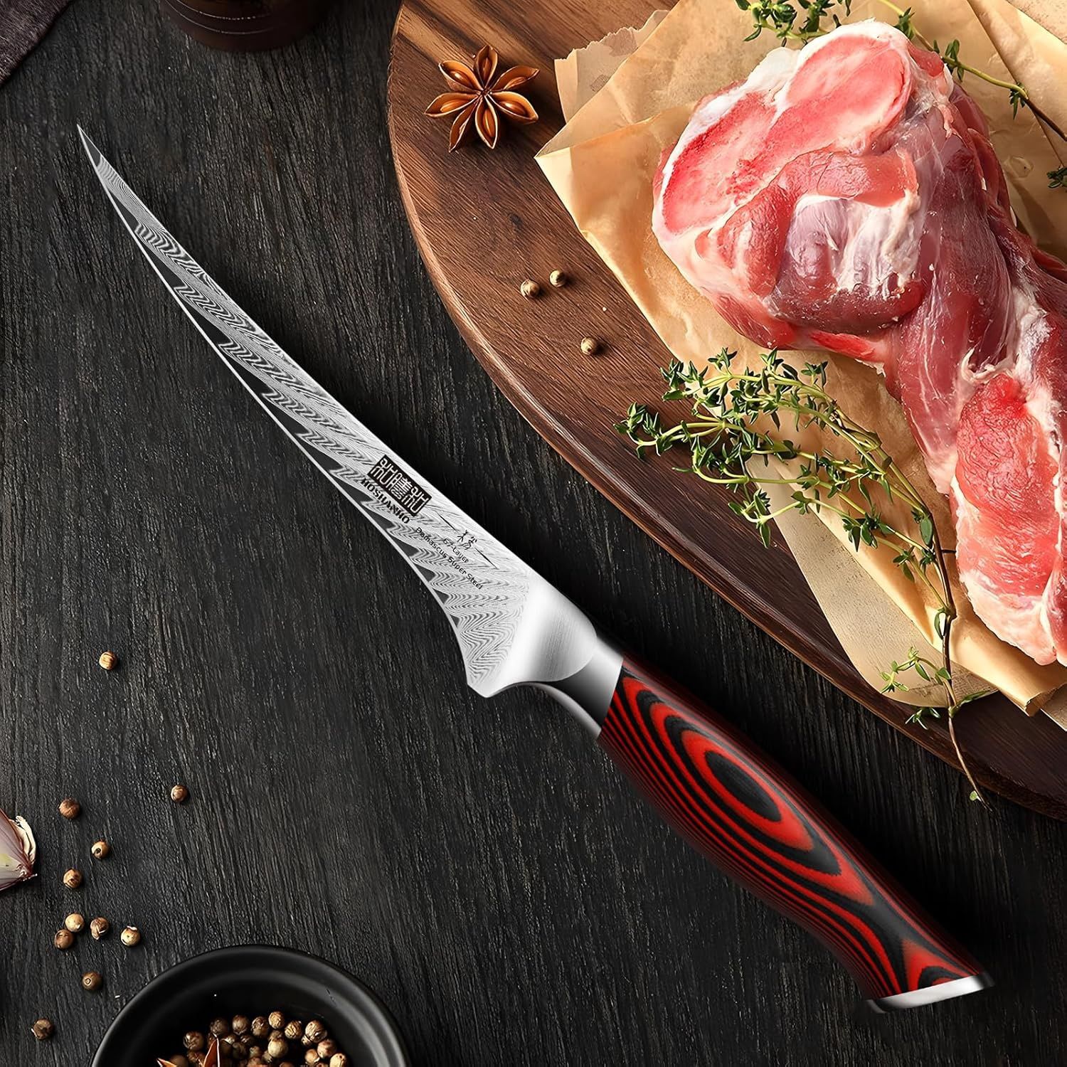 Professional Fish Fillet Knife - 7" Damascus Steel