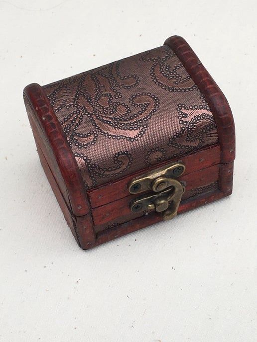 Hinged Wooden Box with Metal Clasp and Tin Top