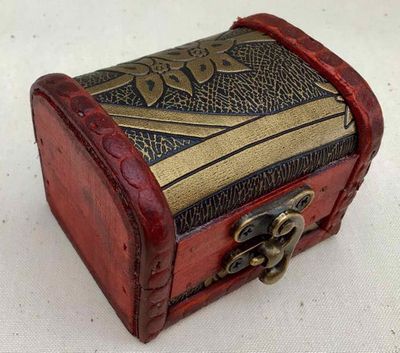 Hinged Wooden Box with Metal Clasp and Tin Top