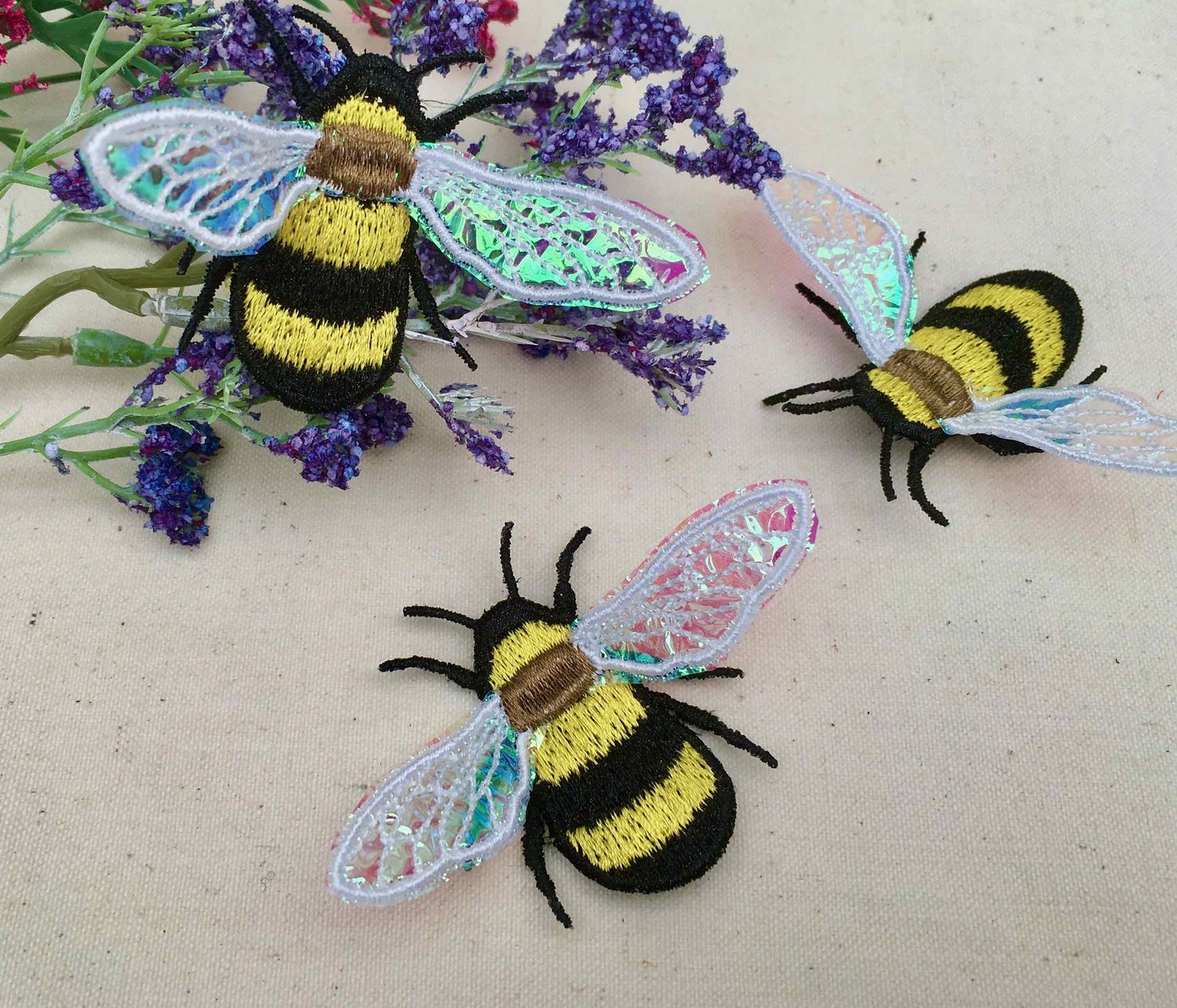 Embroidered Lace Bee with 3D Iridescent Lace Wings