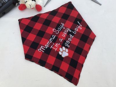 Red and Black Check Dog Bandana with Whimsical Christmas Message