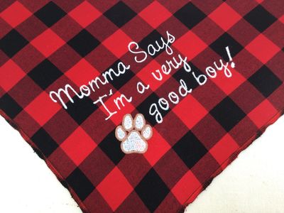 Red and Black Check Dog Bandana with Whimsical Christmas Message