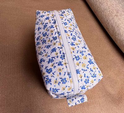 Blue Floral Fabric Box Bag with Lining