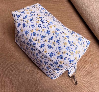 Blue Floral Fabric Box Bag with Lining