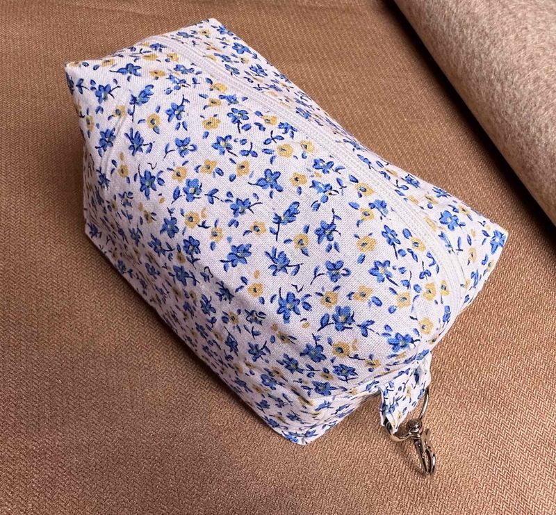 Blue Floral Fabric Box Bag with Lining