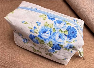 Blue Roses Fabric Box Bag with Lining