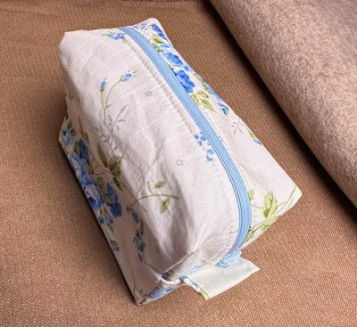 Blue Roses Fabric Box Bag with Lining