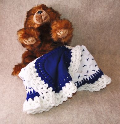 Navy Blue | Dog Theme | Cozy Flannel Receiving Blanket with Crochet Trim