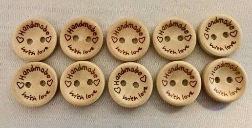 Wood Buttons | Handmade With Love | 2 Hole Button | Bag of 10