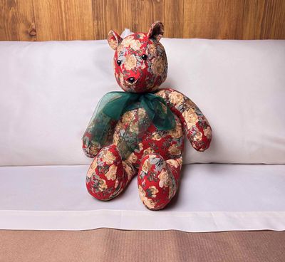 Handmade Plush Fabric Bear | Red Floral Teddy Bear