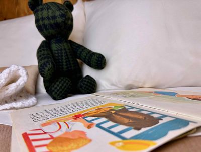 Plush Teddy Bear Handmade with Vintage Houndstooth Wool