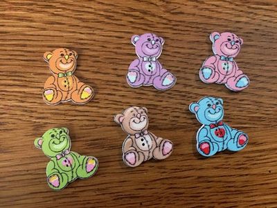Teddy Bear Buttons - Painted Two Hole Wood - Set of 6