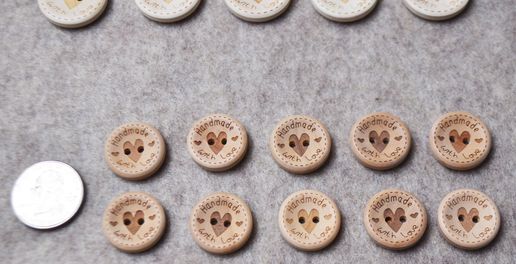 Wood Buttons | Made With Love &amp; Heart | 2 Hole Button | Bag of 6, Variation: Sew Machine 20mm