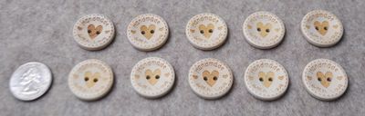 Wood Buttons | Made With Love &amp; Heart | 2 Hole Button | Bag of 6