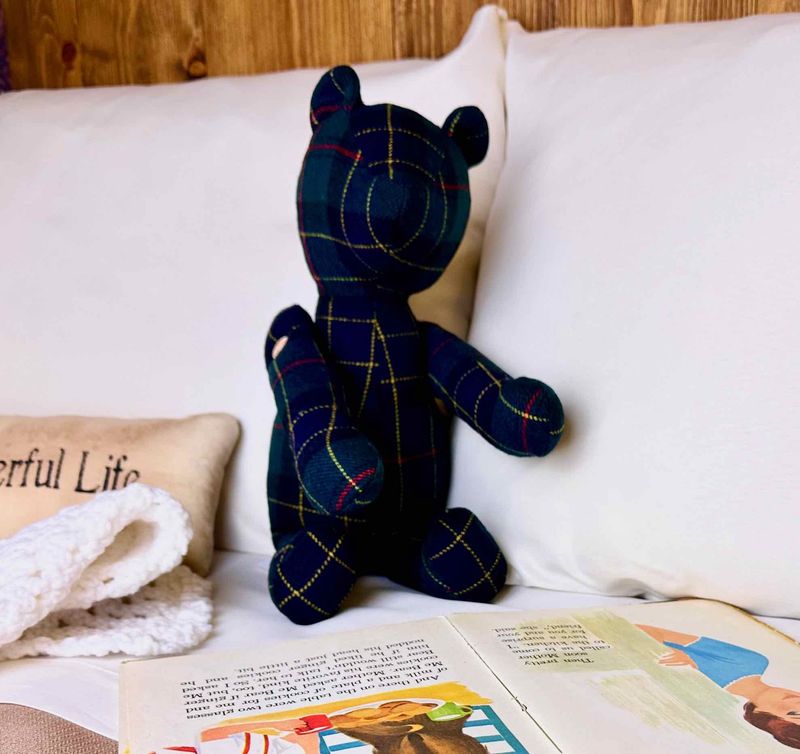 Plush Teddy Bear Handmade with Vintage Tartan Wool Fabric