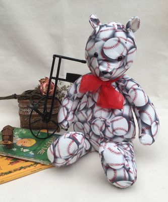 Handmade Plush Fabric Bear | Baseball Theme