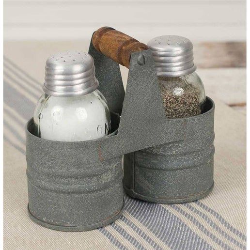 Mason Jar Salt &amp; Pepper with Galvanized Steel Caddy