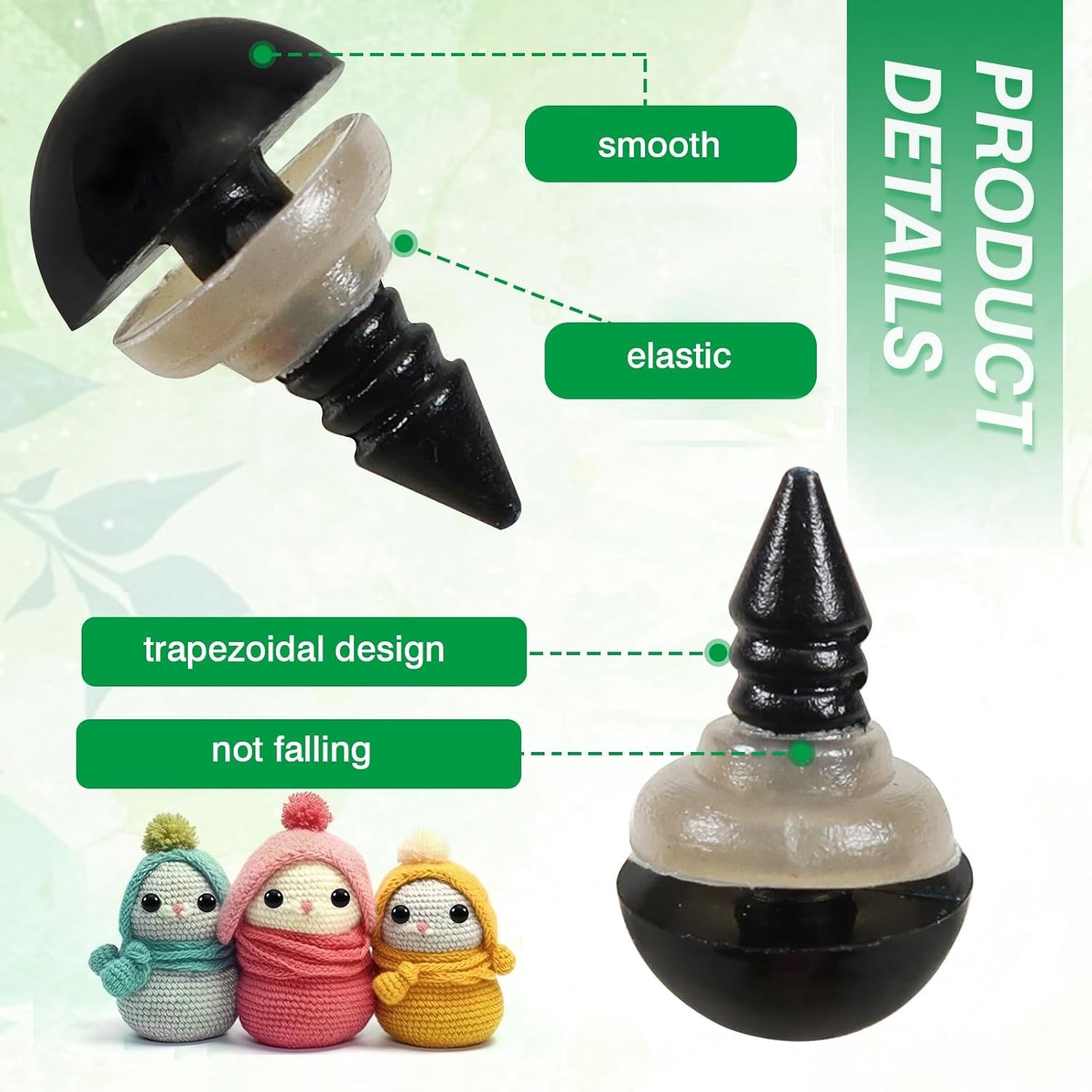 Black Plastic Safety Eyes &amp; Washers, 10mm, 100 Pieces