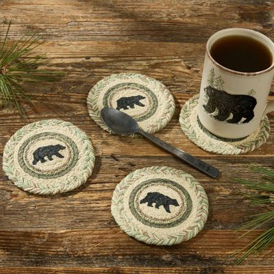 Country Pines Bear Printed Braided Coaster