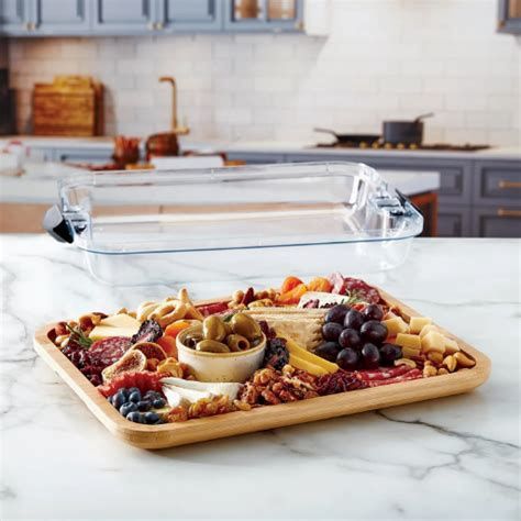 Bamboo Cutting Board with Clear Locking Lid