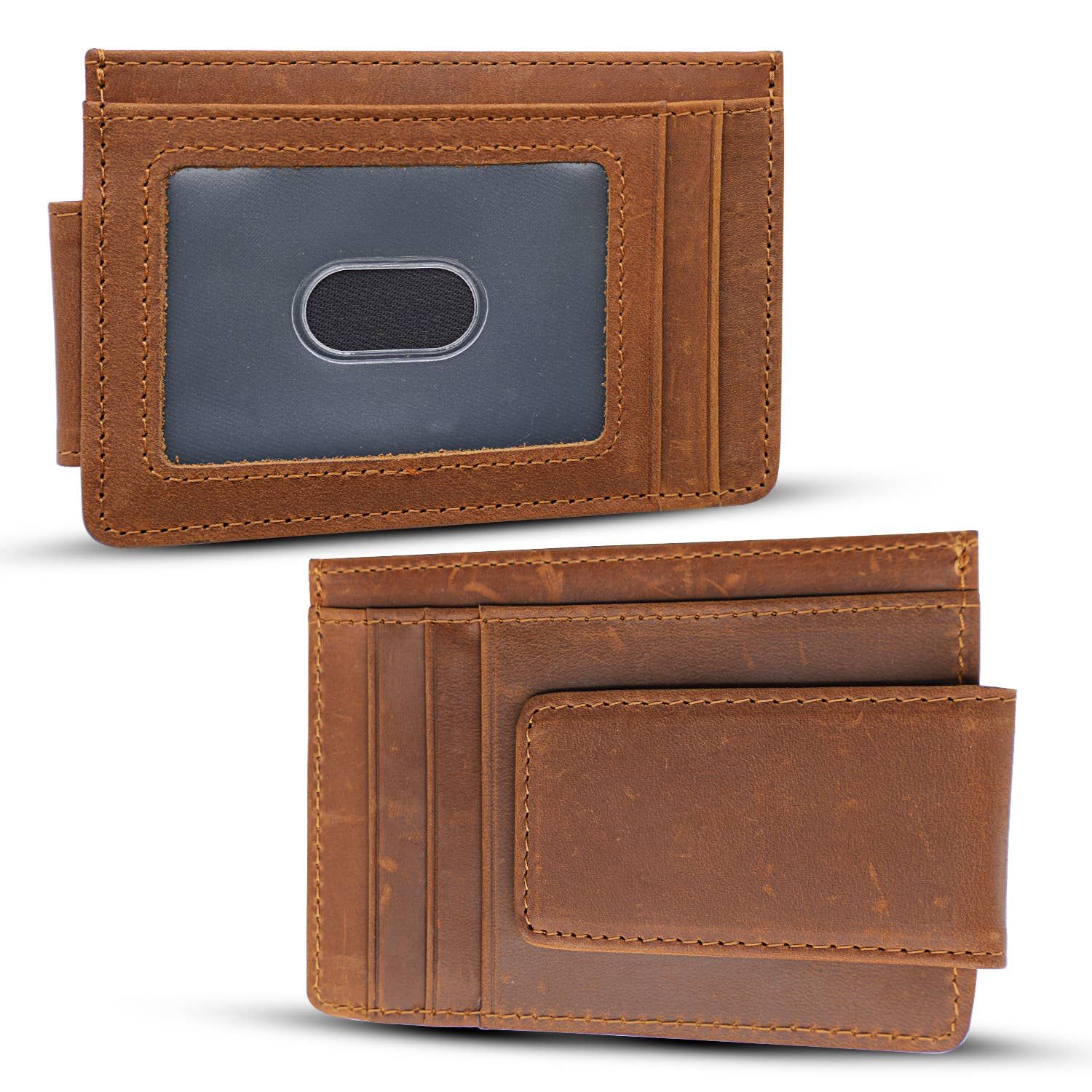 Leather Wallet with Magnet Clip, Color: Brown